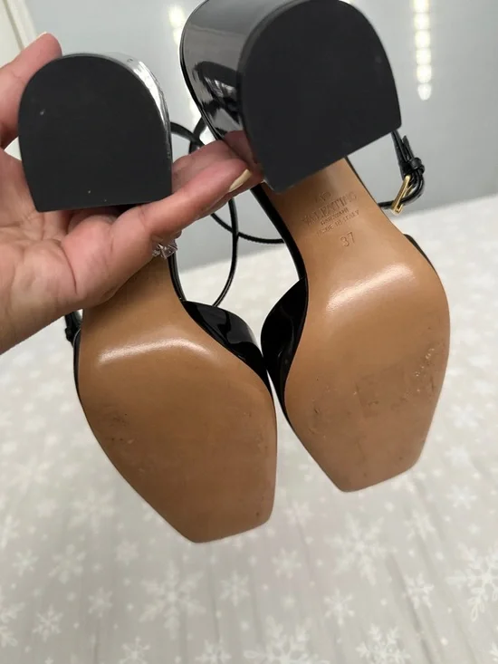 Valentino Black Patent Slingback Pumps with Gold Pyramid Accent - Picture 14 of 15